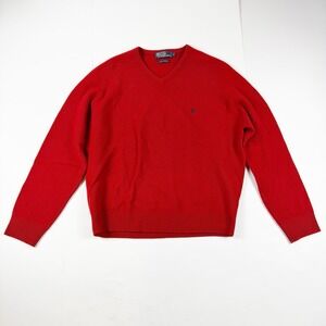 Ralph Lauren Polo Red Lambs Wool V Neck Sweater Large